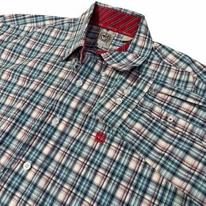 Cinch Button Up Shirt Mens Medium Plaid Western Cowboy Blue Rodeo USA Theme